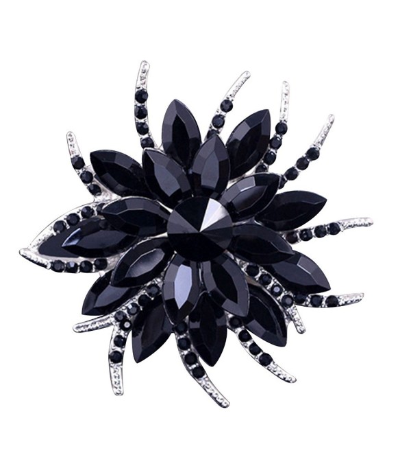 SANWOOD Wedding Bridal Large Flower Rhinestone Scarf Brooch Broach Pin Crystal Breastpin Jewelry (Black) - C81824THXMZ