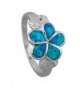 Sterling Silver Synthetic Opal Plumeria and Maile Leaf Ring - CB11FJ33RTV