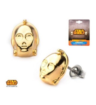 Disney Star Wars Officially Licensed Stainless Steel Gold IP 3D C-3PO Face Stud Earrings - CA12748X1NZ