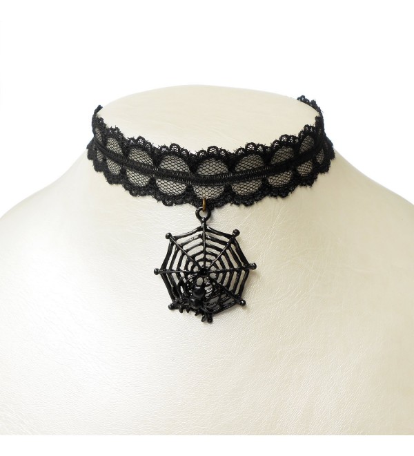 RareLove Halloween Vintage Black Lace 20mm Choker Necklace with Spider Web Dangle Charm Pendant - CJ127YWBXY5