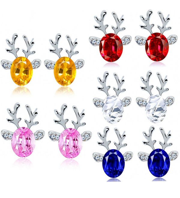 Crystal Christmas Reindeer Hypoallergenic Valentines - 5pairs christmas renideer earrings - C412NEQG8PJ