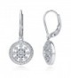 Rhodium Plated Sterling Silver Cubic Zirconia CZ Art Deco Medallion Leverback Dangle Earrings - CI12G0JAI75