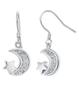 FENDINA Womens 925 Sterling Silver Plated Pretty Cubic Zirconia Star Moon Drop Dangle Earrings - CB12HI4U6DN
