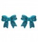 Fashion Crystal Pave Bow Ribbon Stud Earrings Teal - CG118TQLS8R
