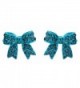 Fashion Crystal Pave Bow Ribbon Stud Earrings Teal - CG118TQLS8R