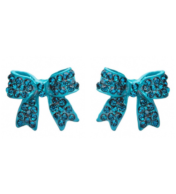 Fashion Crystal Pave Bow Ribbon Stud Earrings Teal - CG118TQLS8R