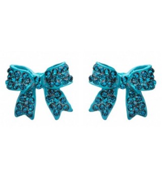 Fashion Crystal Pave Bow Ribbon Stud Earrings Teal - CG118TQLS8R