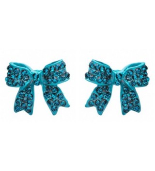 Fashion Crystal Pave Bow Ribbon Stud Earrings Teal - CG118TQLS8R