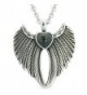Angel Wings Magic Heart Protection Powers Amulet Simulated Black Onyx Pendant 18 inch Necklace - CB124R2PLJ3