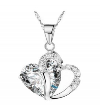 Pretty Fashion Women Heart Crystal Rhinestone Silver Chain Pendant Necklace Jewelry - White - CH12MA7XVGI