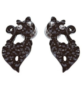 Sparkle Cute Crystal Rhinestone Animal Cat Fashion Stud Earrings Hemitate Black - CN11IH4D5HX