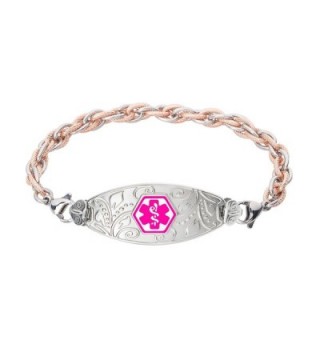 Divoti Custom Engraved Lovely Filigree Medical Alert Bracelet -Inter-Mesh Rose Gold/Silver Stainless -Violet - CK12O74CJWK