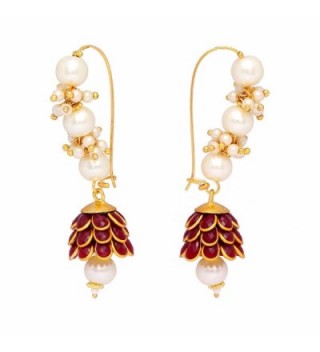 Jaipur Mart Indian Bollywood Handmade Maroon Pearl Cluster Pacchi Earrings - CZ17YKR3752