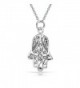 Hand of Fatima Filigree Hamsa Pendant Sterling Silver Necklace 18 Inches - CY1152PYKHJ
