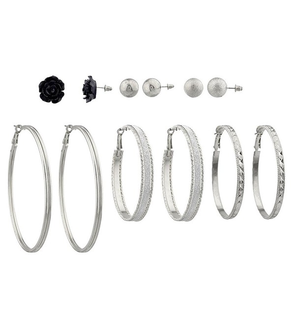 Lux Accessories Textured Glitter Sparkle Black Rose Floral Flower Ball Multiple Earring Set. - C7129G6SZMP