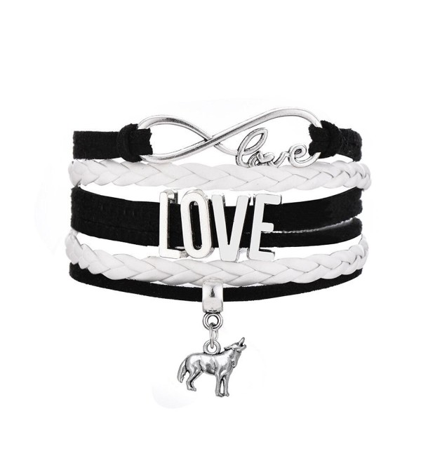 Hand Woven Multilayer Leather Rope Bracelet Infinity Love Wolf Charm Handmade Jewelry Christmas Gifts - White - CU12O1HJUTB