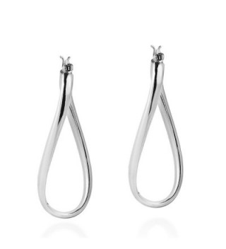 Sleek Modern Twist Bent Oval V-Lock .925 Sterling Silver Hoop Earrings - C012KMW7QTZ
