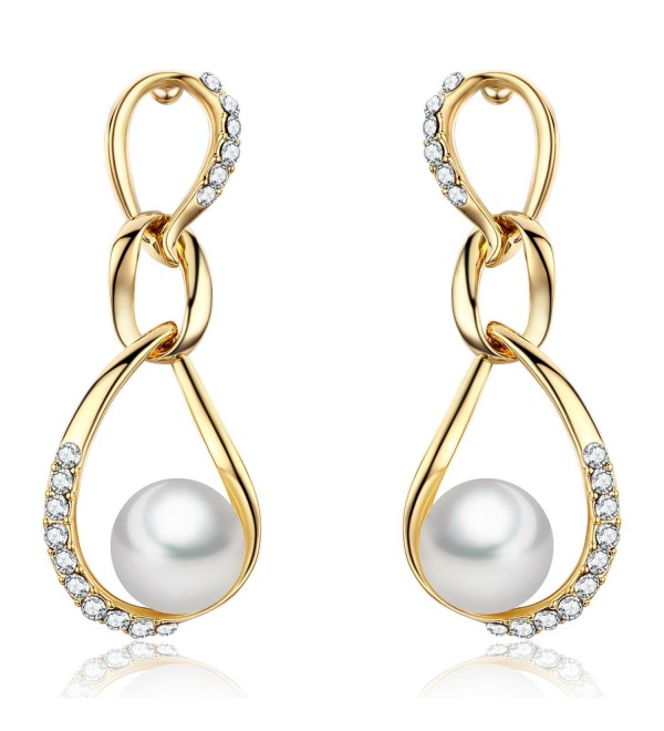 SBLING 18K Gold Plated Shell Pearl with Cubic Zirconia Drop Earrings(10mm) - C0120J7K2GR