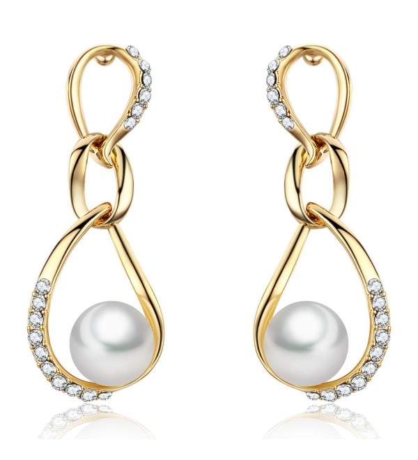 SBLING 18K Gold Plated Shell Pearl with Cubic Zirconia Drop Earrings(10mm) - C0120J7K2GR