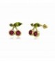14K Yellow Gold Green & Red CZ Cherry Screw Back Stud Earrings - CZ11X6YA8TV