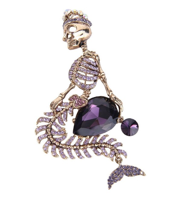 EVER FAITH Women's Austrian Crystal Halloween Mermaid Skull Crown Teardrop Brooch - Purple Antique Gold-Tone - C112GG28RKH