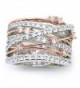 Sparkly Bride CZ Statement Ring Crossover Two-tone Rose Gold Plated Wide Band Women Fashion - CZ12CE0FDBL