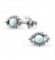 Tiny Evil Eye Synthetic Opal Silver Earrings Antique Style Stering Silver 925 Post Studs (E23675) - CL125S15BAP