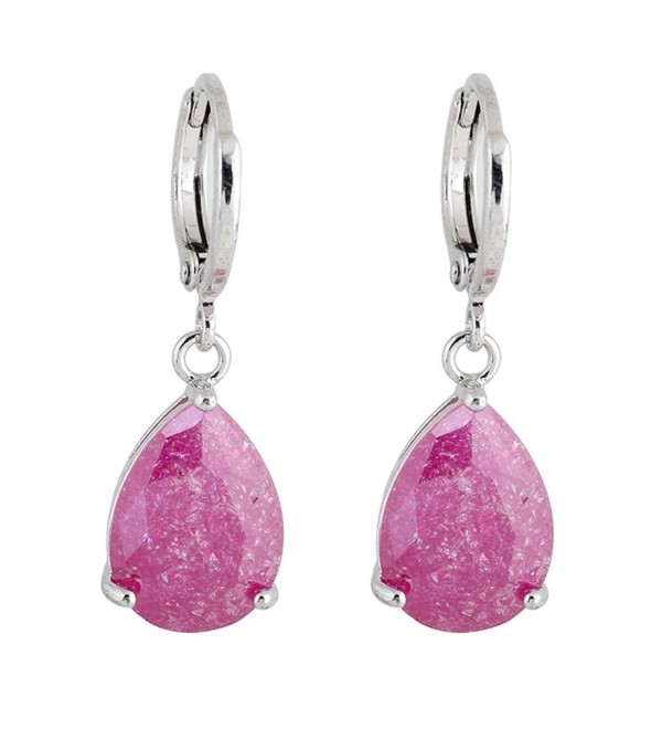 Exquisite Women Eardrop Ear Clips Bling Water Drop Shape Crystal Dangle Earring - Pink - C411SGMQON3