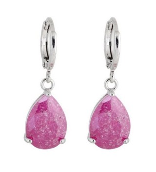 Exquisite Women Eardrop Ear Clips Bling Water Drop Shape Crystal Dangle Earring - Pink - C411SGMQON3