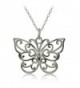 Sterling Silver High Polished Filigree Butterfly Necklace - CZ18392ULNC