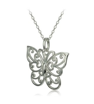 Sterling Polished Filigree Butterfly Necklace