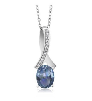 2.62 Ct Oval Blue Sapphire 925 Sterling Silver Women's Pendant with 18" Chain - C11205C3FM9