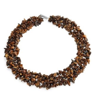 Bling Jewelry Multi Strands Simulated Tiger Eye Chips Chunky Silver Plated Necklace 18 Inches - CI11KXTLLVH