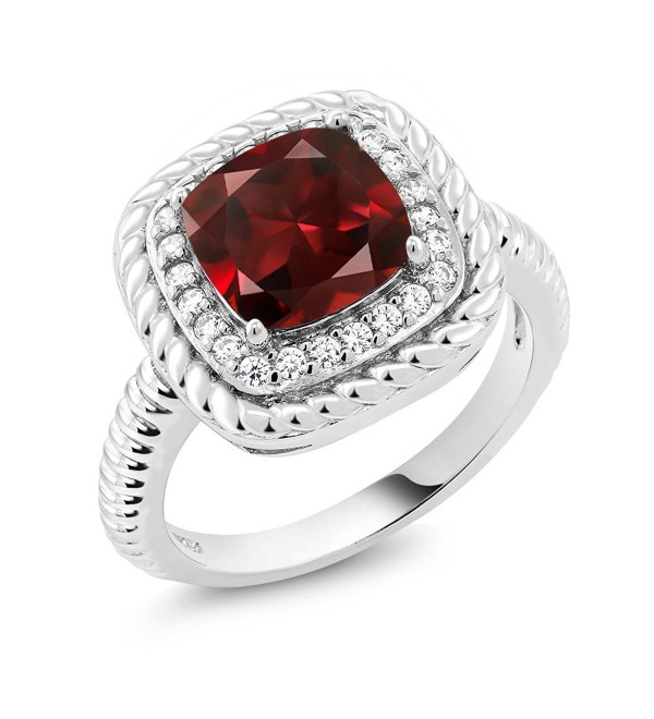 2.74 Ct Cushion Cut Red Garnet 925 Sterling Silver Engagement Ring (Available in size 5- 6- 7- 8- 9) - C8183KIC349