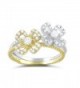 Two Tone Sterling Silver Cz Stackable Flower Ring (Size 4 - 9) - CT12CP8MQWL