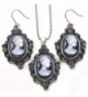 Grey Cameo Necklace Pendant Dangle Drop Earrings Fashion Jewelry Set - C4119ALAJZV