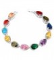 U7 Colorful Cubic Zirconia Bracelet 3-Prong Gold Plated Link 9mm Wide 20CM Tennis Bracelet - Platinum - CB1276FUOZT