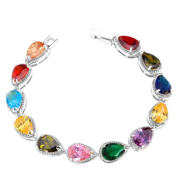 U7 Colorful Cubic Zirconia Bracelet 3-Prong Gold Plated Link 9mm Wide 20CM Tennis Bracelet - Platinum - CB1276FUOZT