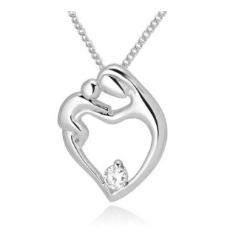 925 Sterling Silver Simulated Cubic Zirconia Mom and Daughter Pendant Necklace- 18" - CD11M5Z0O6Z