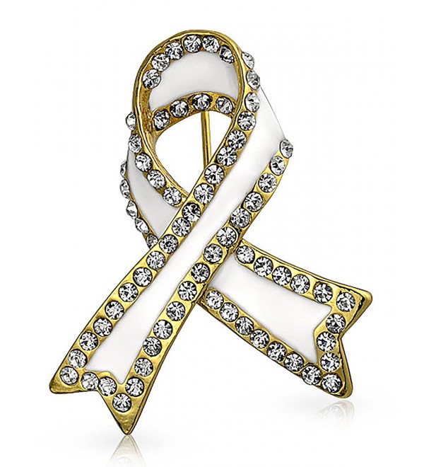 Bling Jewelry White Enamel Crystal Lung Cancer Awareness Pin Gold Plated - CE125H2F8O5