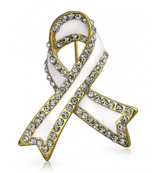 Bling Jewelry White Enamel Crystal Lung Cancer Awareness Pin Gold Plated - CE125H2F8O5