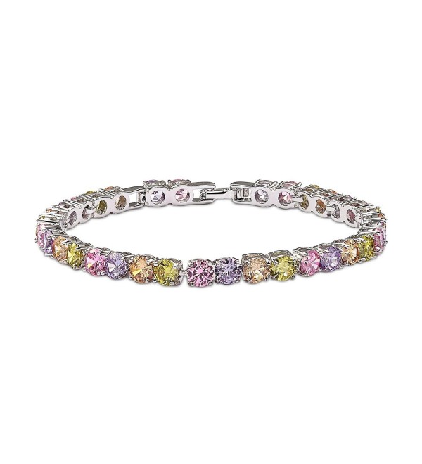 OKAJEWELRY 10.00 Ct Round Cut Stunning Cubic Zirconia Multicolored Tennis Bracelet 7 Inch - CG11Z1ASJ5X