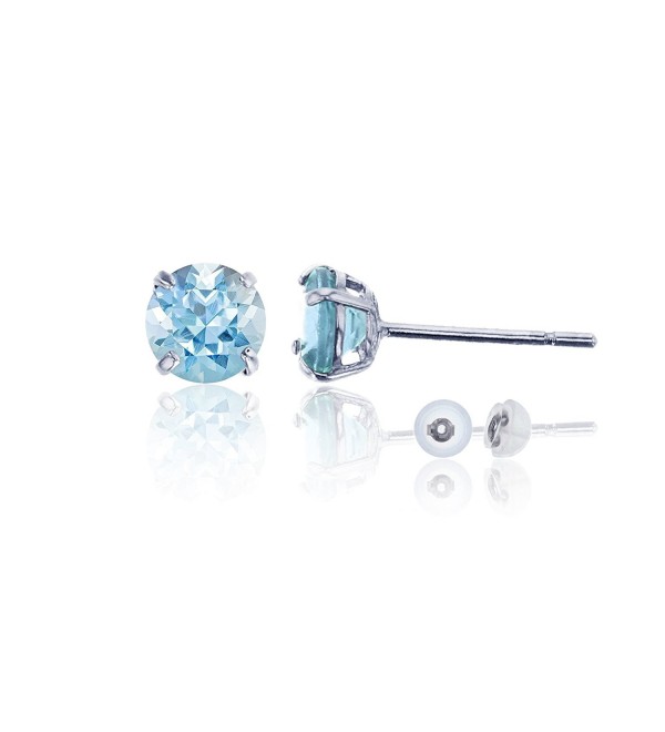 14K White Gold 6.00mm Round Stud Earring - Aquamarine - CD187IE24Q5