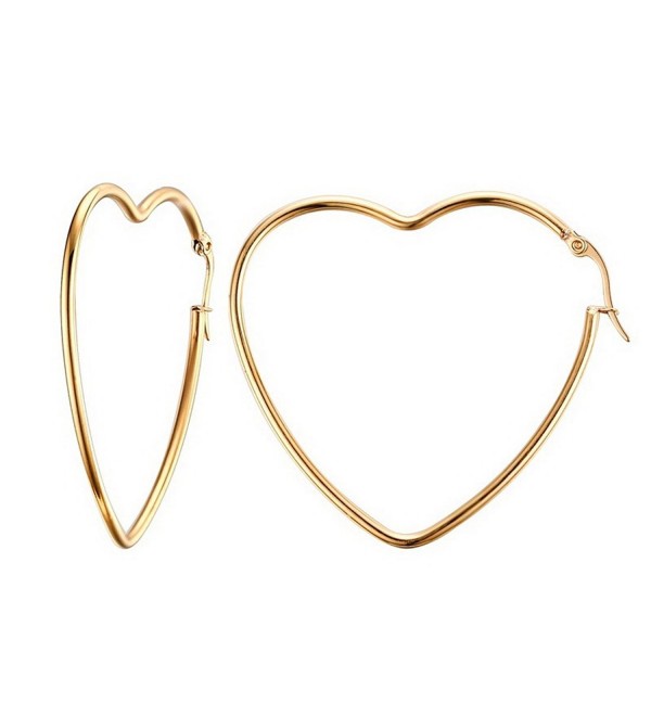 Mengpa Titanium Steel Women's Hoop Earrings In Gold Silver Black - Gold-Heart - CB186TY358Q