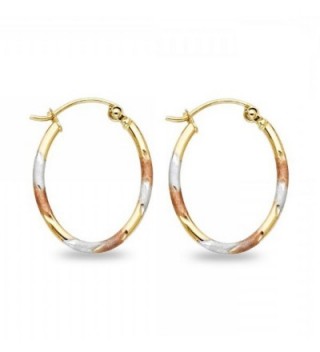 Solid 14k Yellow White Rose Gold Oval Tube Hoop Earrings Diamond Cut Satin Tri Color 20 x 1.5 mm - CX185AUODX2