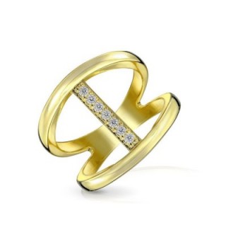 Bling Jewelry Modern Bar Double Band Pave CZ Gold Plated Silver Ring - CH12128KX6B