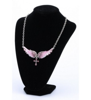 YACQ Jewelry Angel Wings Cross Chocker necklace for Women 18"+2" - Pink - CC17YG57CTO