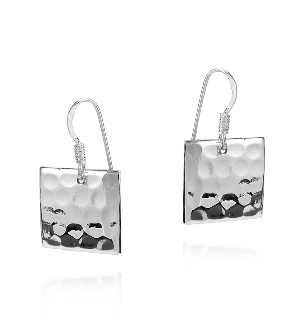 Hammered Texture Square .925 Sterling Silver Dangle Earrings - CL11J6XWM4V