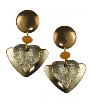 Heart Leaf Petals & Orange Bead Dangling Earring on Surgical Steel Ear wire by Silver Forest - C711NW6PP8D