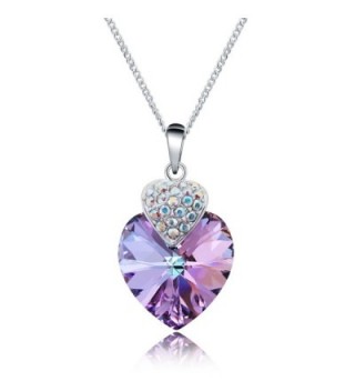 Love Heart Pendant Necklaces for Womens Made with Swarovski Crystals Jewelry Chain 16+2 inch - Purple - CN1842D372A